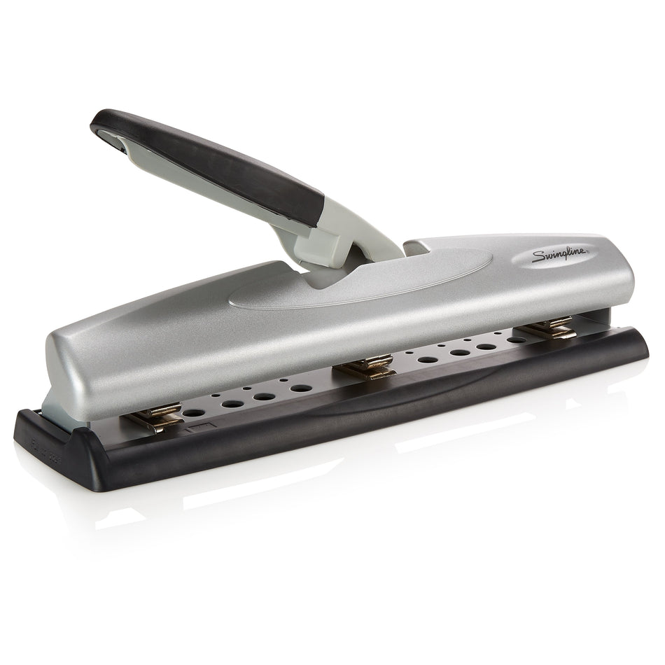 Swingline LightTouch Desktop Adjustable Hole Punch, 12 Sheet Capacity, Black/Silver