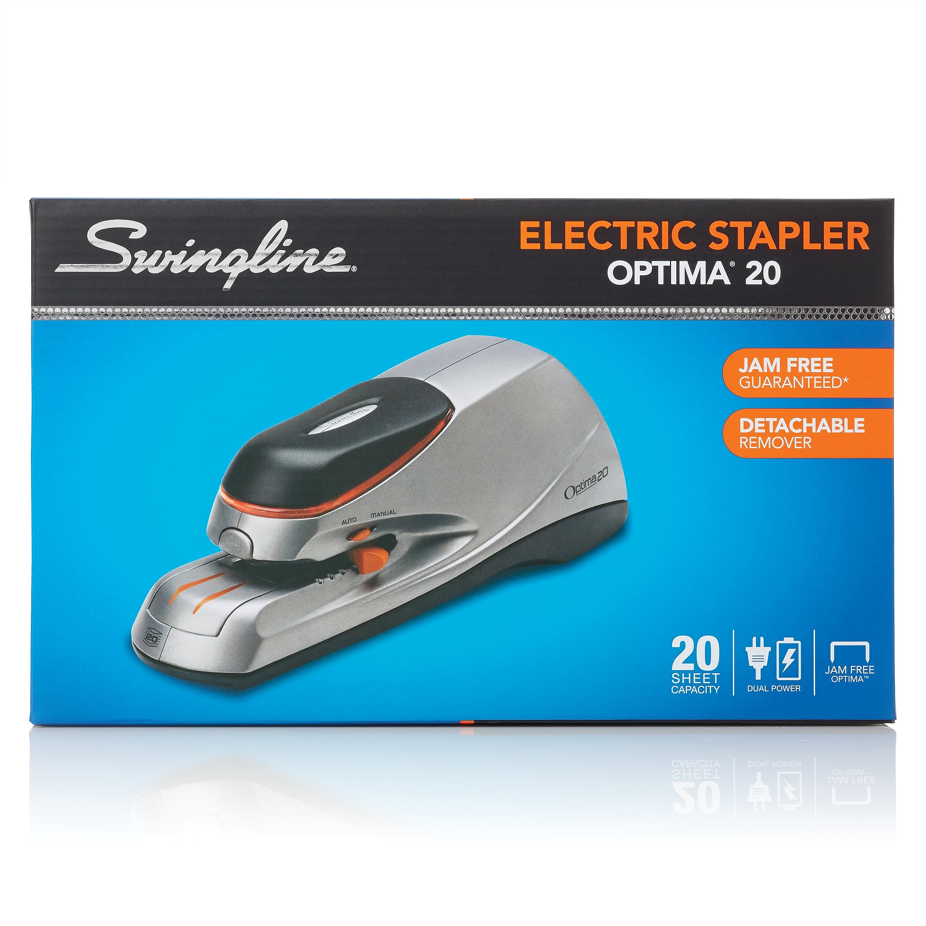 Swingline Optima 20 Electric Desktop Stapler, 20-Sheet Capacity, Staples Included, Gray/Silver