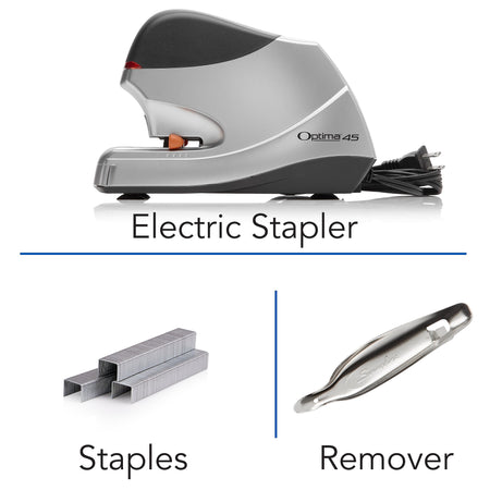 Swingline Optima Electric Desktop Stapler, 45-Sheet Capacity, Staples Included, Gray/Silver /Pack