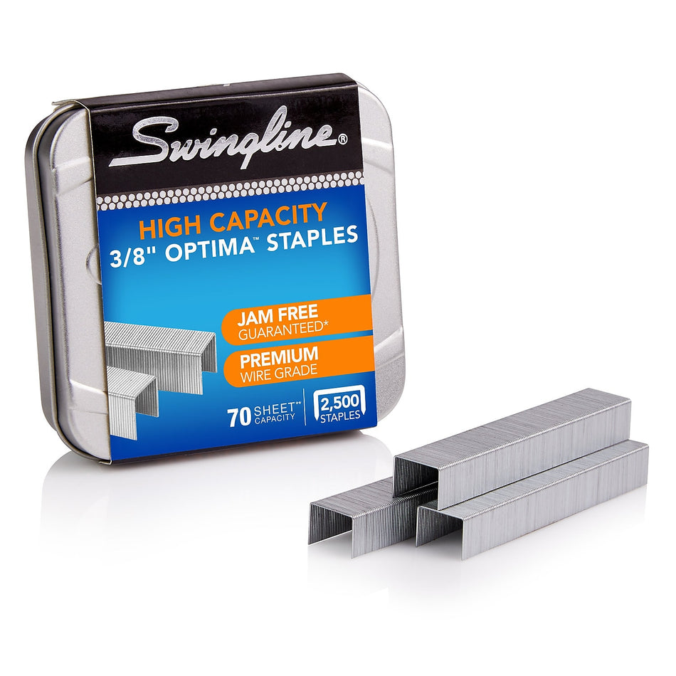 Swingline Optima High Capacity 3/8" Length High Capacity Staples, Full Strip, 2500/Box