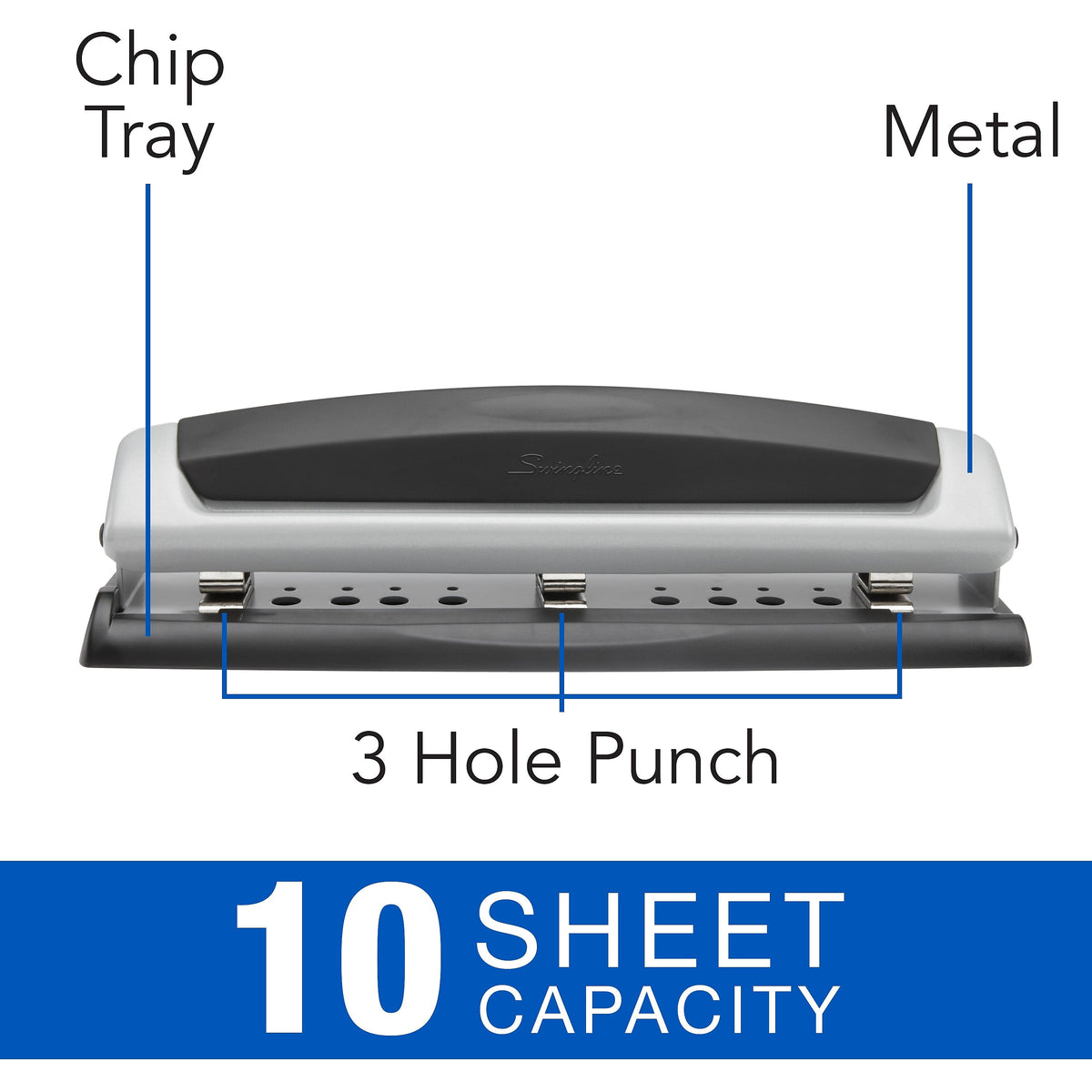 Swingline Precision Pro Desktop Adjustable Hole Punch, 10 Sheet Capacity, Black/Silver