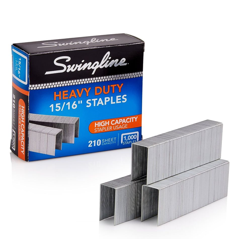 Swingline Premium Heavy Duty 15/16" Length High Capacity Staples, Full Strip, 1000/Box