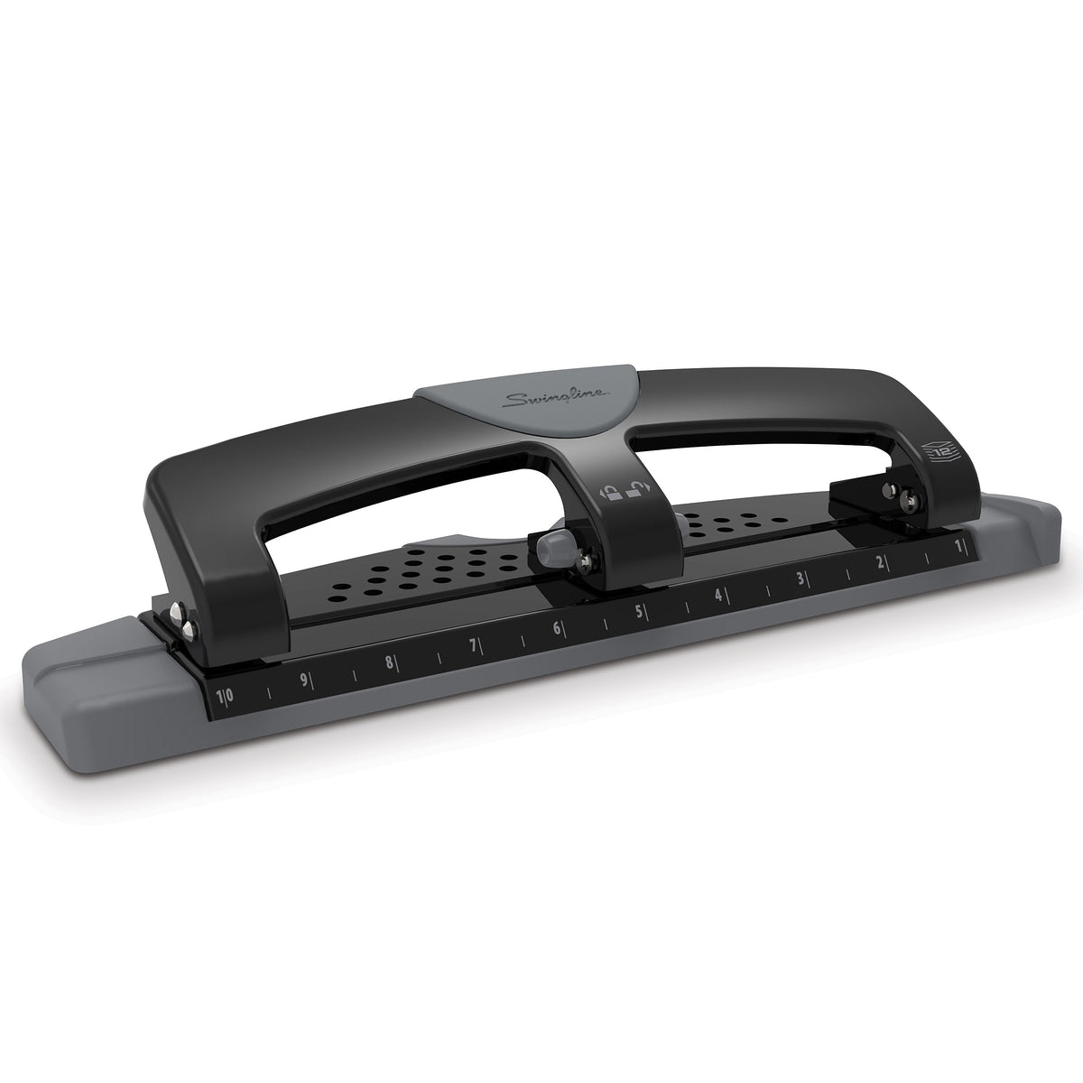 Swingline SmartTouch Low Force Desktop 3-Hole Punch, 12 Sheet Capacity, Black/Gray