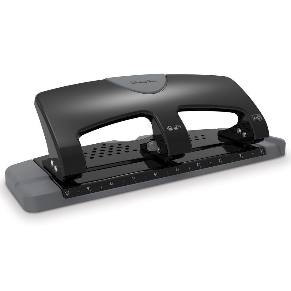 Swingline SmartTouch Low Force Desktop 3-Hole Punch, 20 Sheet Capacity, Black/Gray