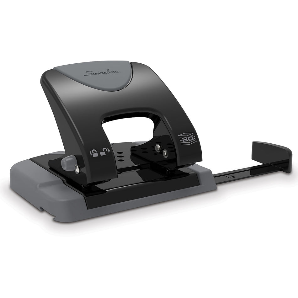 Swingline SmartTouch Low Force Handheld 2-Hole Punch, 20 Sheet Capacity, Black/Gray