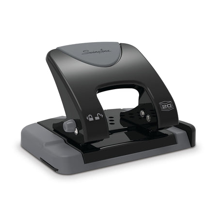 Swingline SmartTouch Low Force Handheld 2-Hole Punch, 20 Sheet Capacity, Black/Gray