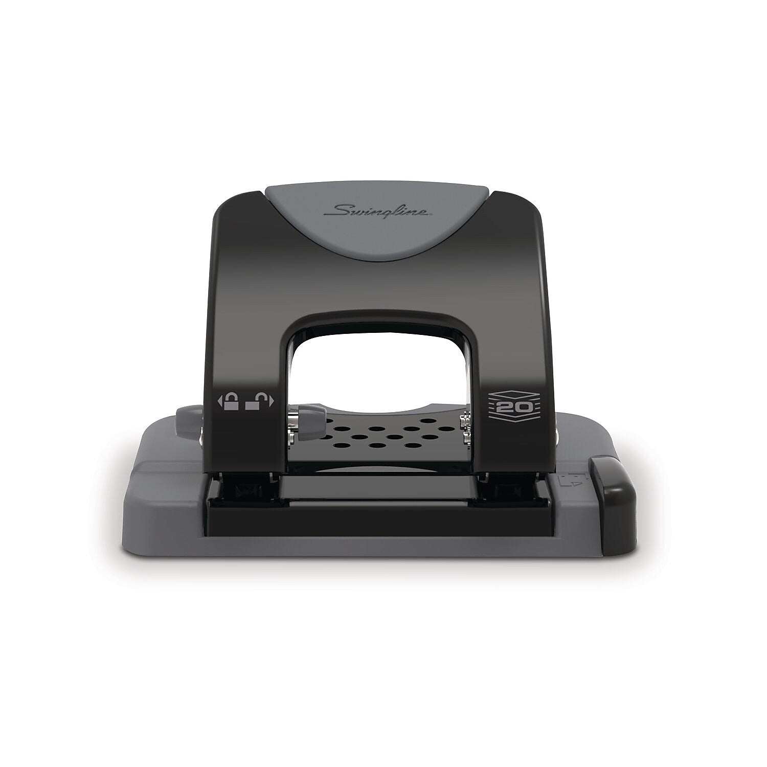 Swingline SmartTouch Low Force Handheld 2-Hole Punch, 20 Sheet Capacity, Black/Gray