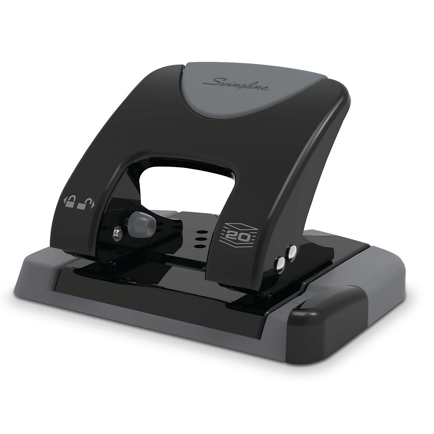 Swingline SmartTouch Low Force Handheld 2-Hole Punch, 20 Sheet Capacity, Black/Gray