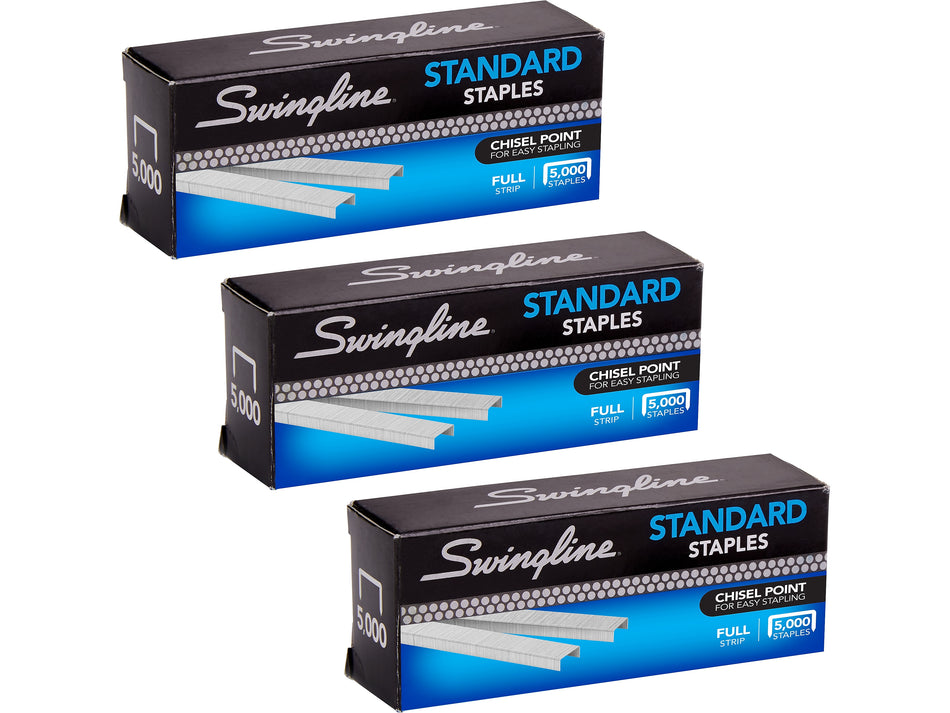 Swingline Standard 1/4" Length Standard Staples, Full Strip, 5000/Box, 3 Boxes