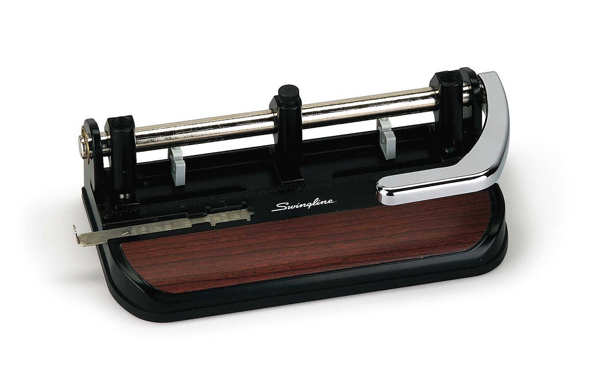 Swingline Woodgrain Accented Heavy Duty Desktop 3-Hole Punch, 40 Sheet Capacity, Black