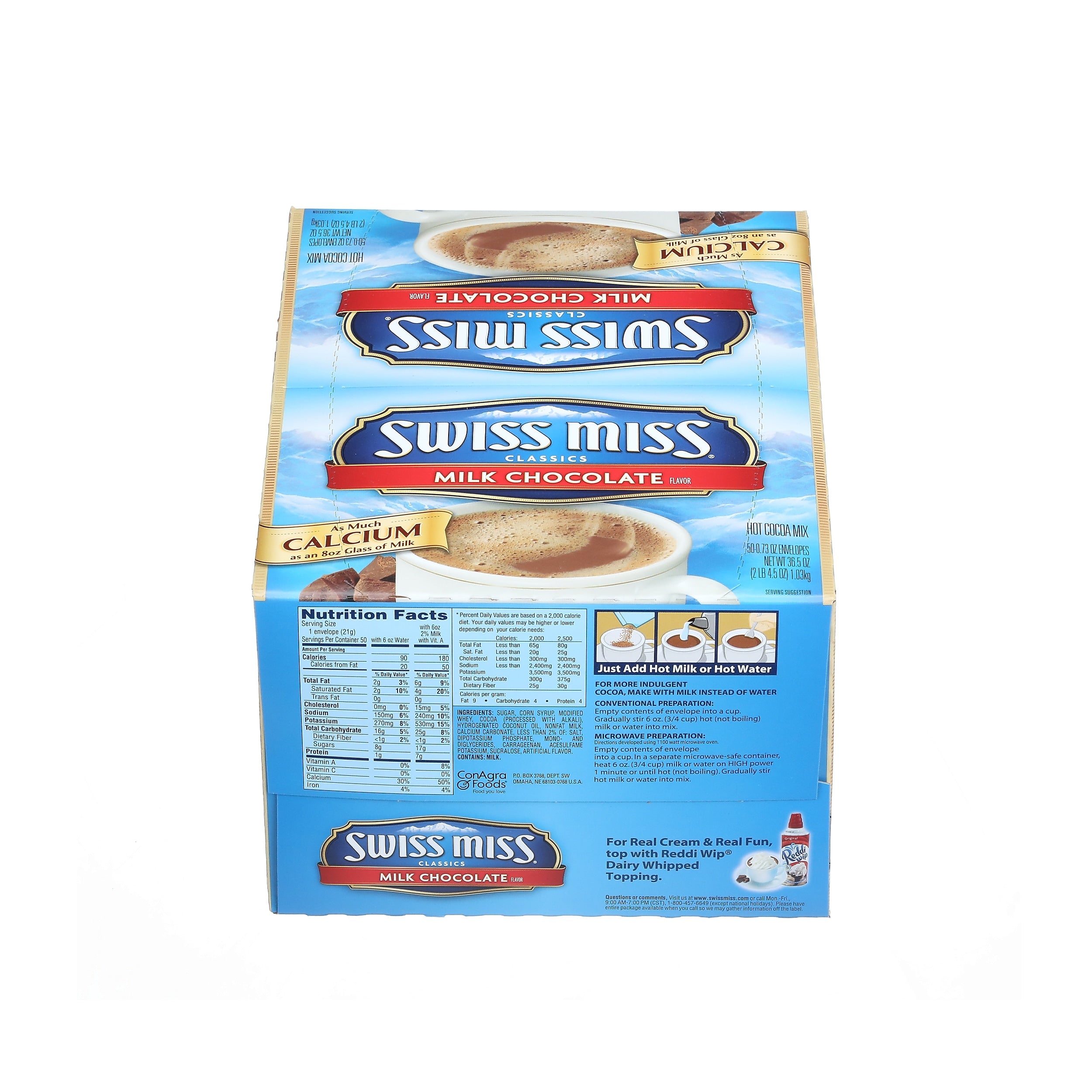 Swiss Miss Milk Chocolate Cocoa, 0.73 Oz., 50/Box