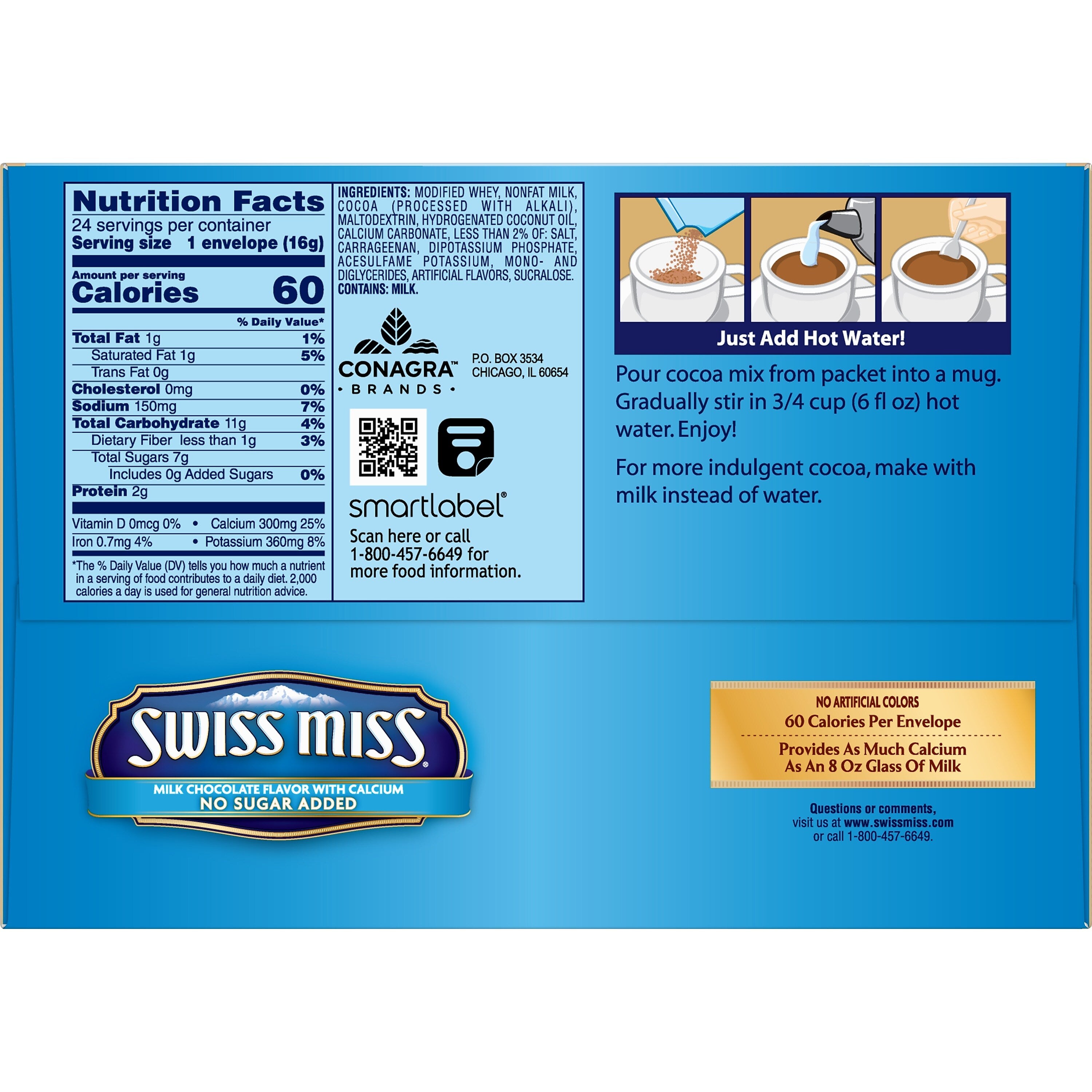 Swiss Miss No Sugar Added Cocoa, 0.55 Oz., 24/Box