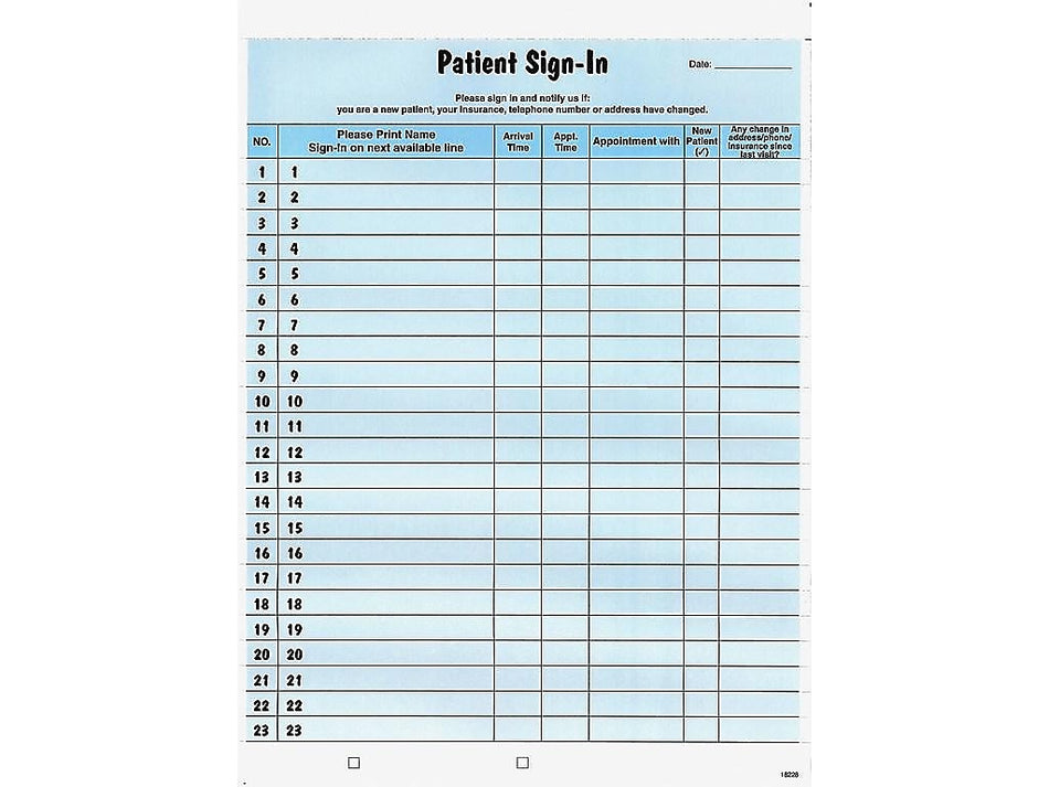 Tabbies Healthcare Patient Sign-In Carbon 1-Part Privacy Sign-In Sheets, 11"L x 8.5"W, 125/Pack