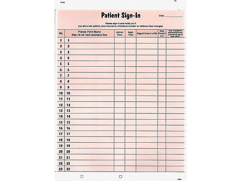 Tabbies Patient Privacy Sign-In Sheets, 2-Part, 125/Pack