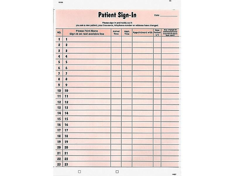 Tabbies Patient Two-Part Carbon Privacy Sign-In Sheets, 8.5 x 11.63, 125/Pack