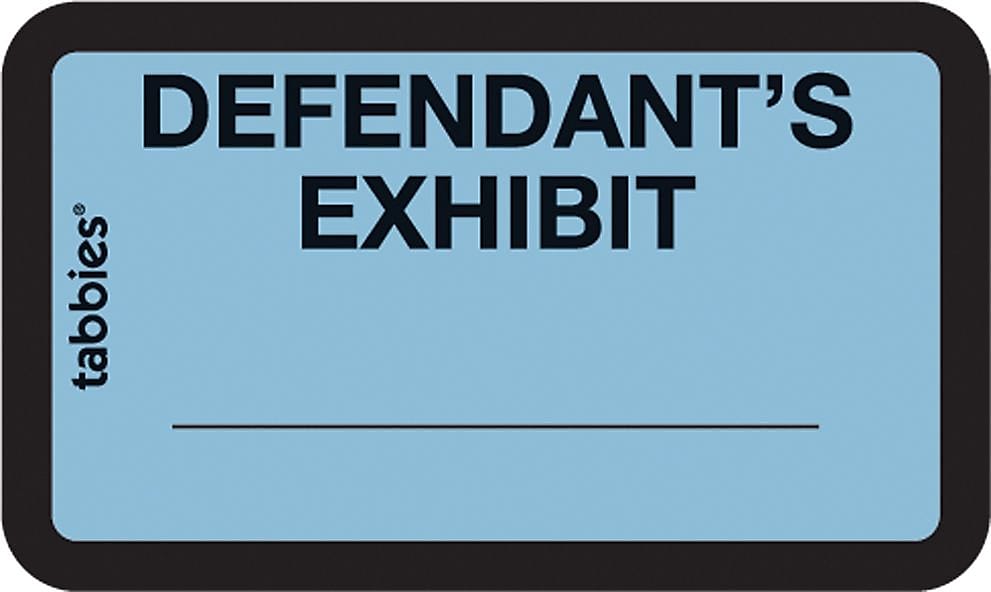 Tabbies Pre-Printed Labels - Defendant's Exhibit, Self-Adhesive, 1x1-5/8