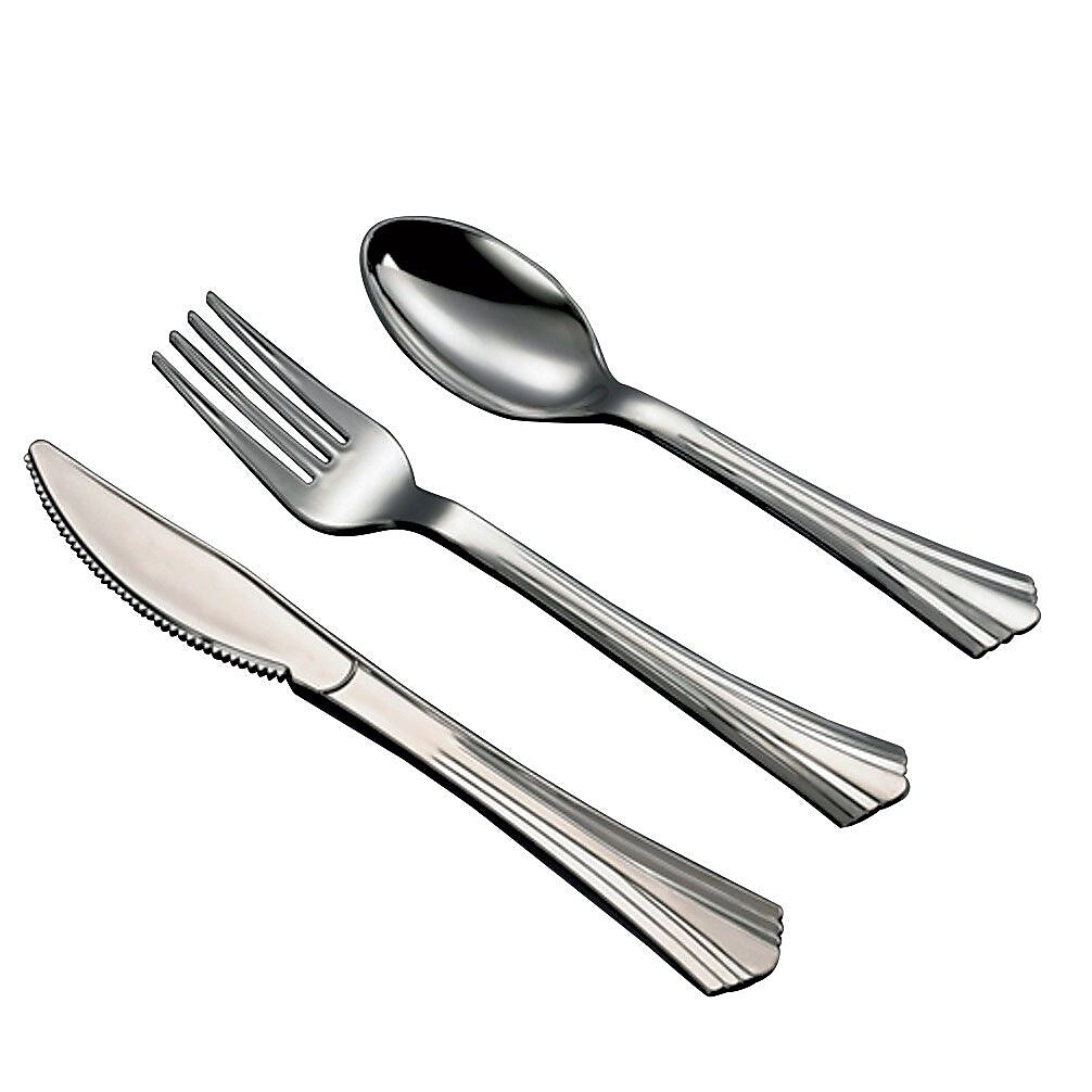 Table Mate Plastic Assorted Cutlery, Medium-Weight, Sterling Silver, 50/Pack