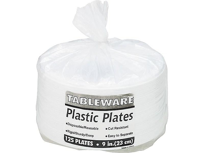Table Mate Plastic Plates, White, 125/Pack