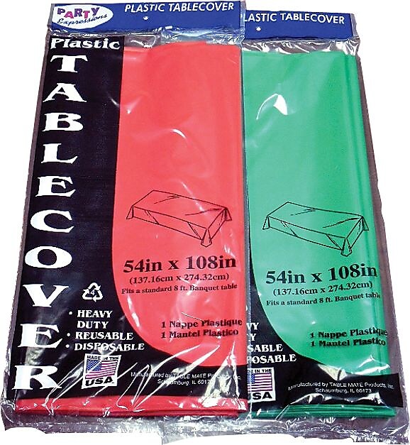 TableMate® Plastic Tablecover, Assorted Red & Green, 54