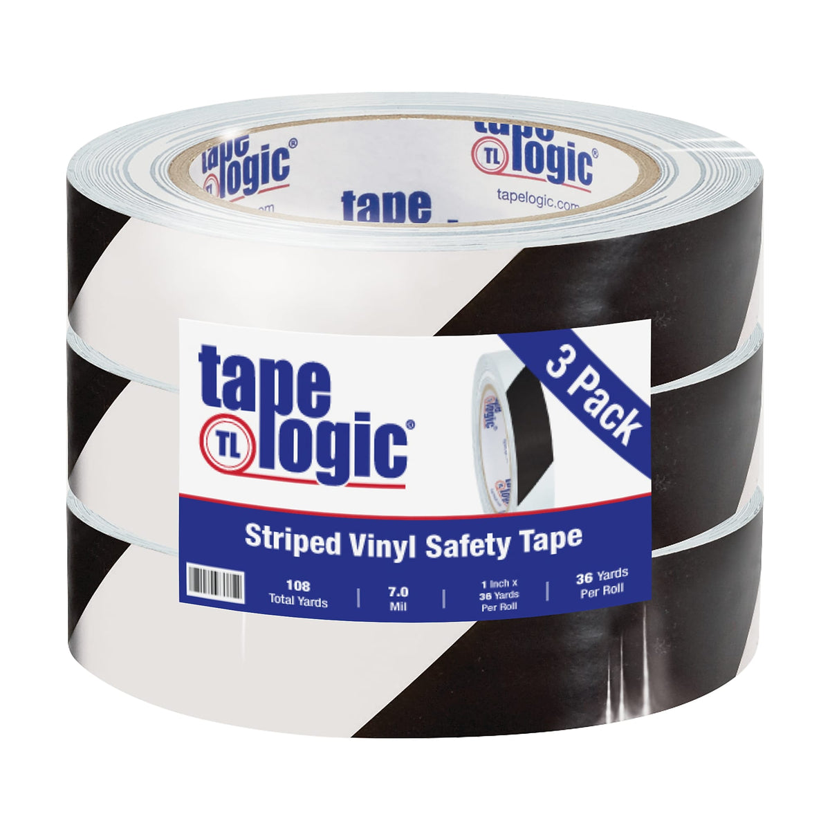 Tape Logic 1" x 36 yds. Striped Vinyl Safety Tape, Black/White, 3/Pack