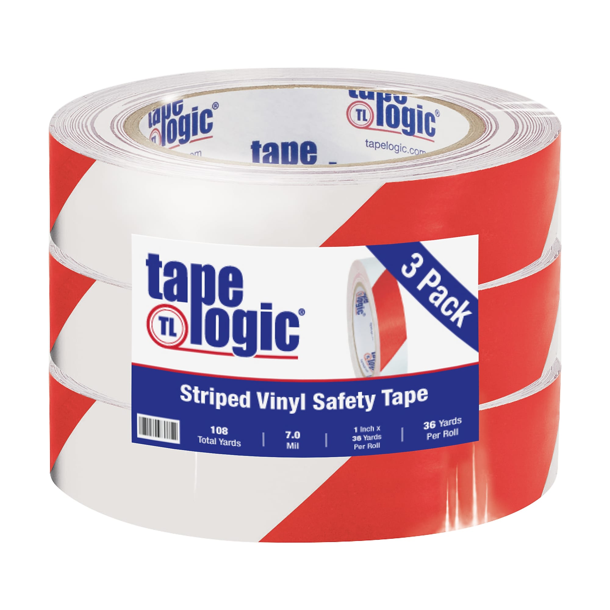 Tape Logic 1" x 36 yds. Striped Vinyl Safety Tape, Red/White, 3/Pack