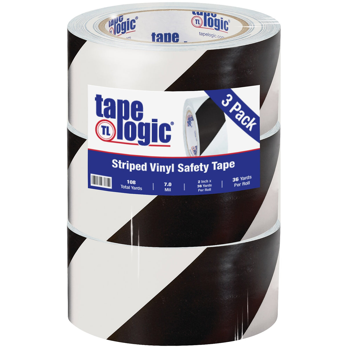 Tape Logic 2" x 36 yds. Striped Vinyl Safety Tape, Black/White, 3/Pack