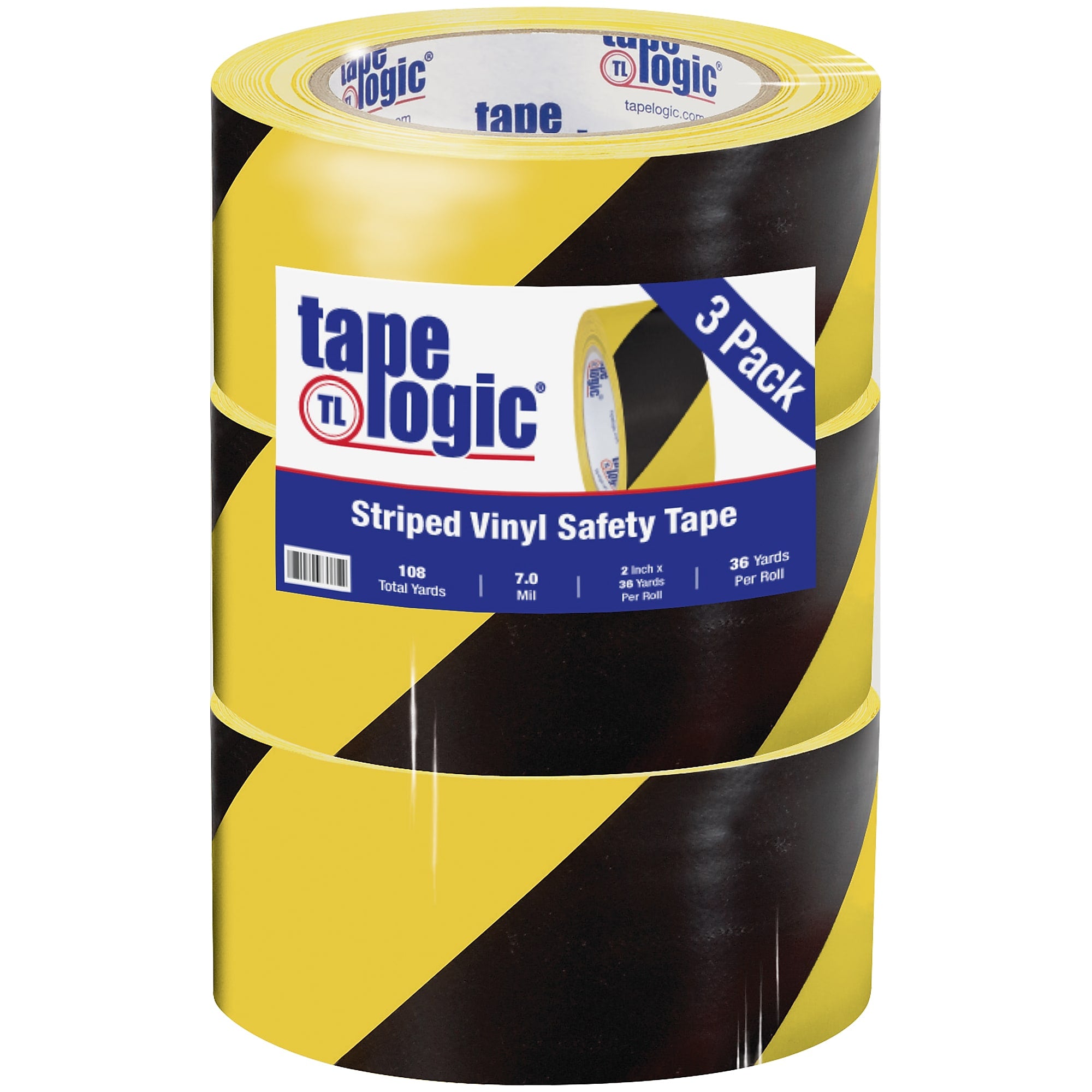 Tape Logic 2" x 36 yds. Striped Vinyl Safety Tape, Black/Yellow, 3/Pack