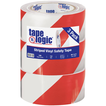 Tape Logic 2" x 36 yds. Striped Vinyl Safety Tape, Red/White, 3/Pack