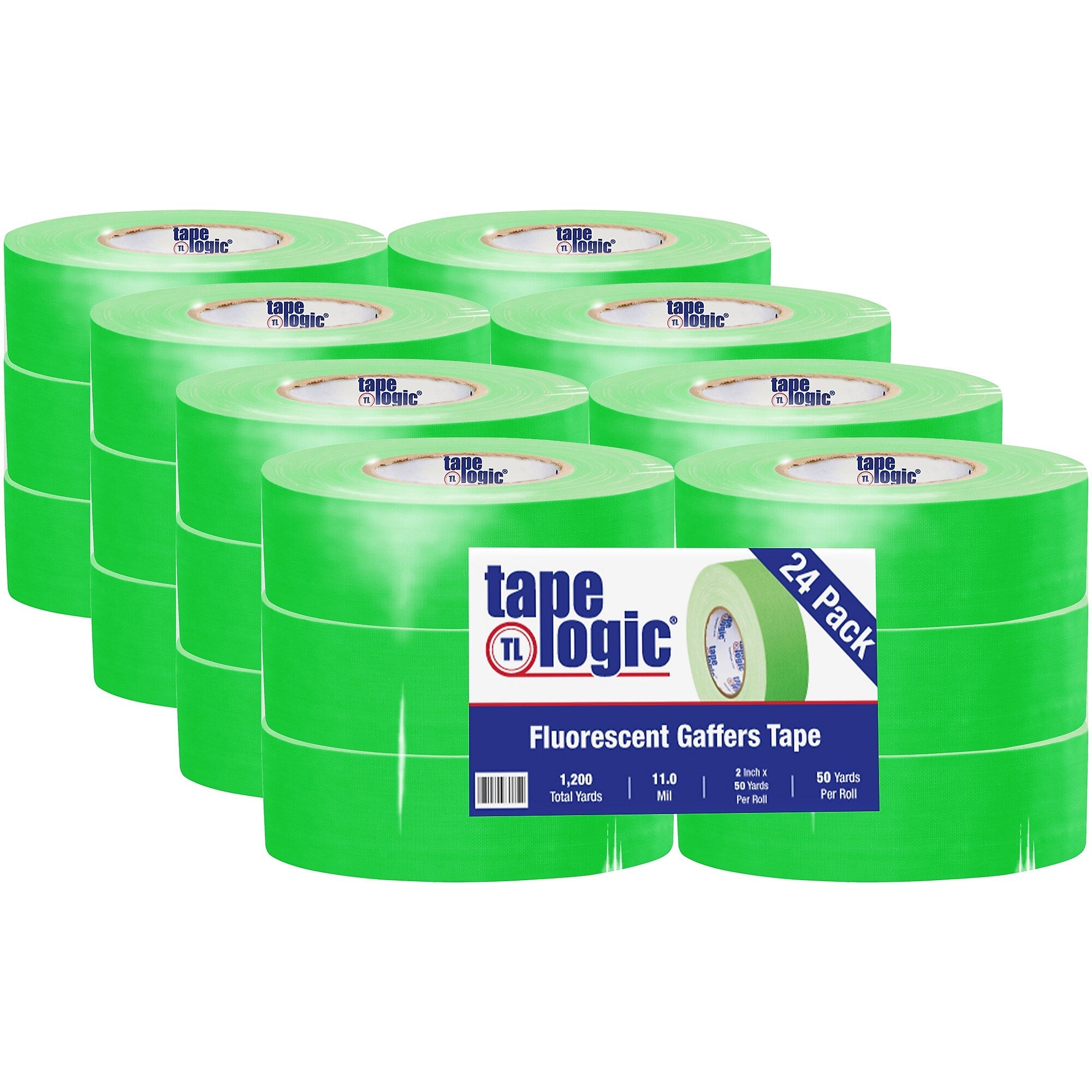 Tape Logic 2" x 50 yds. x 11 mil Gaffers Tape, Fluorescent Green, 24/Carton