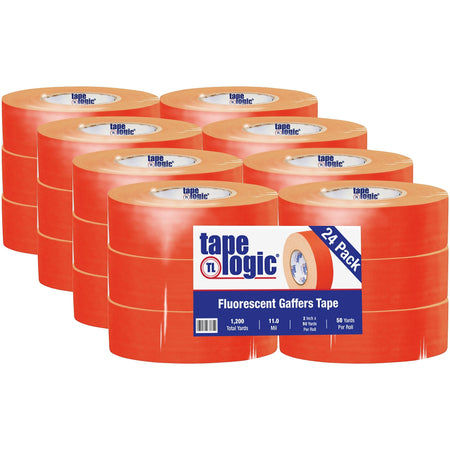 Tape Logic 2" x 50 yds. x 11 mil Gaffers Tape, Fluorescent Orange, 24/Carton