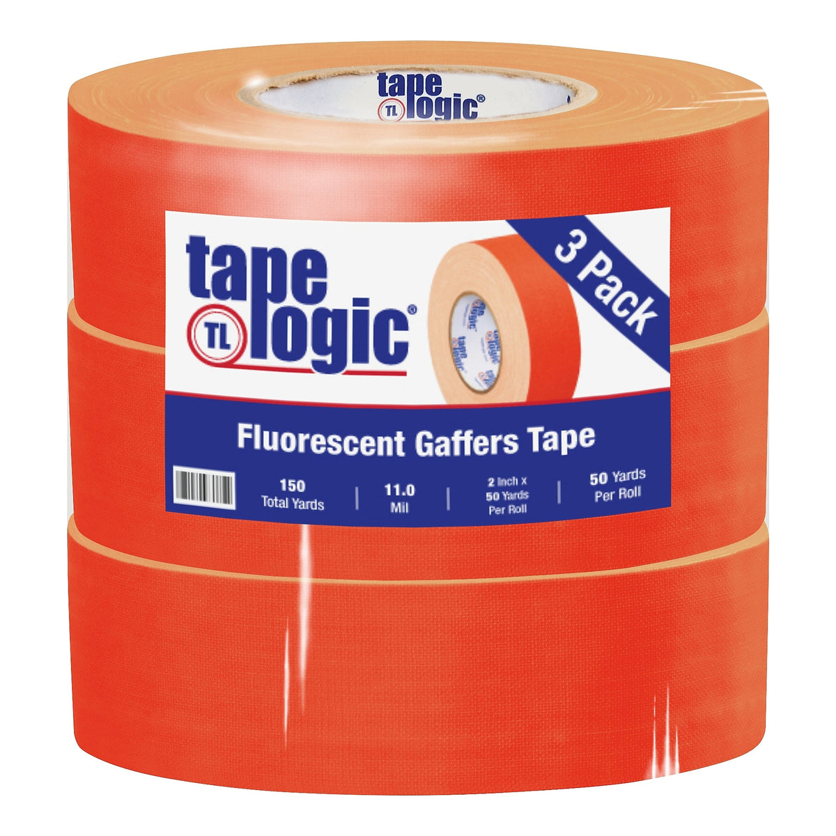 Tape Logic 2" x 50 yds. x 11 mil Gaffers Tape, Fluorescent Orange, 3/Pk