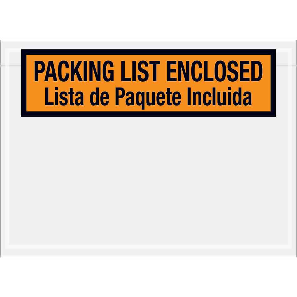 Tape Logic Bilingual Packing List Envelopes, 7 1/2" x 5 1/2", Orange, 1000/Case