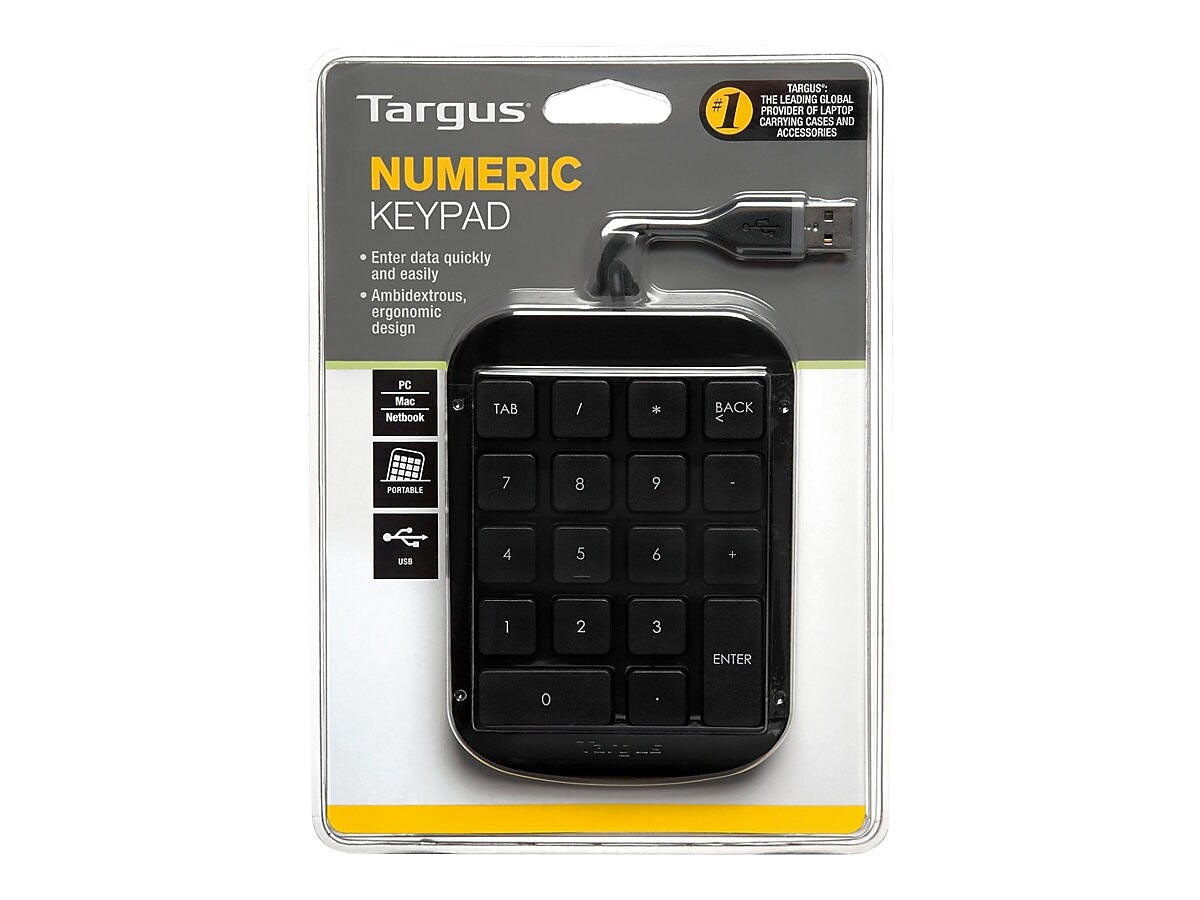 Targus Ergonomic Numeric Wired Keypad, Black