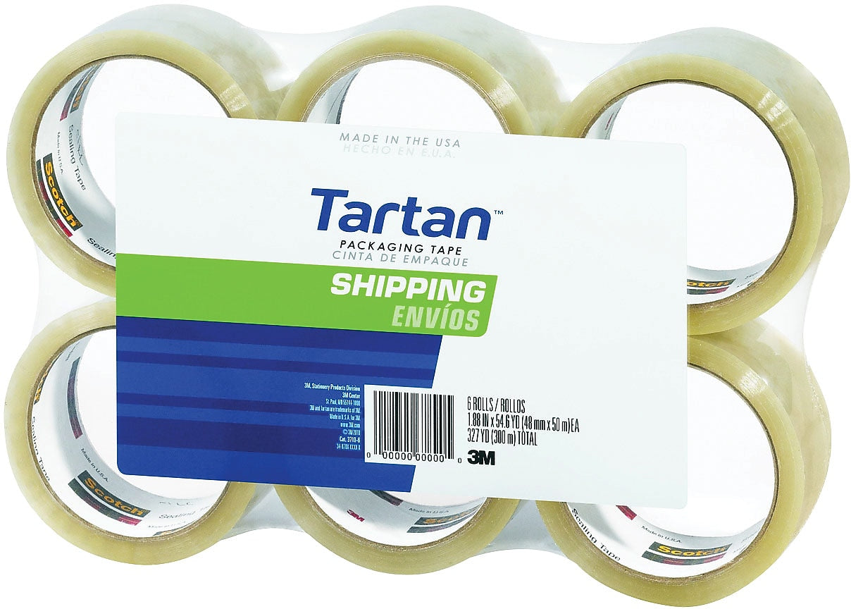 Tartan Shipping Packing Tape, 1.88" x 54.6 yds., Clear, 6 Rolls