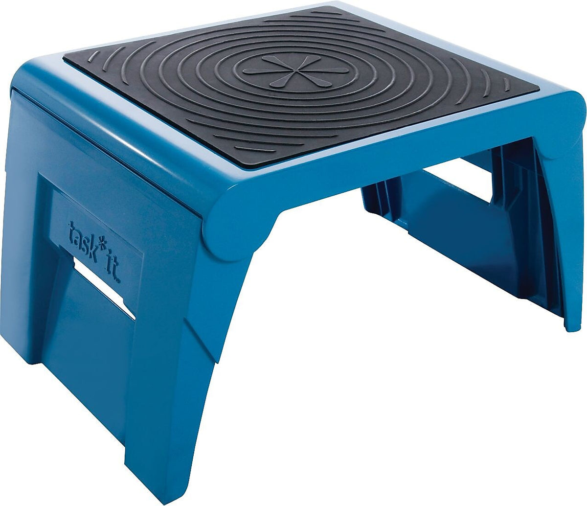 Task It 1-Up™ Folding Step Stool, Blue, 9 3/4"H x 14"W x 11 1/4"D