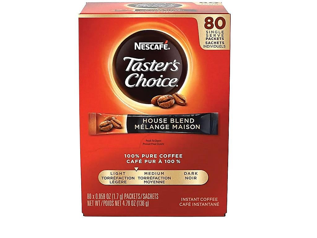 Tasters Choice House Blend Instant Coffee, Medium Roast, .07 oz. Packets, 80/Box