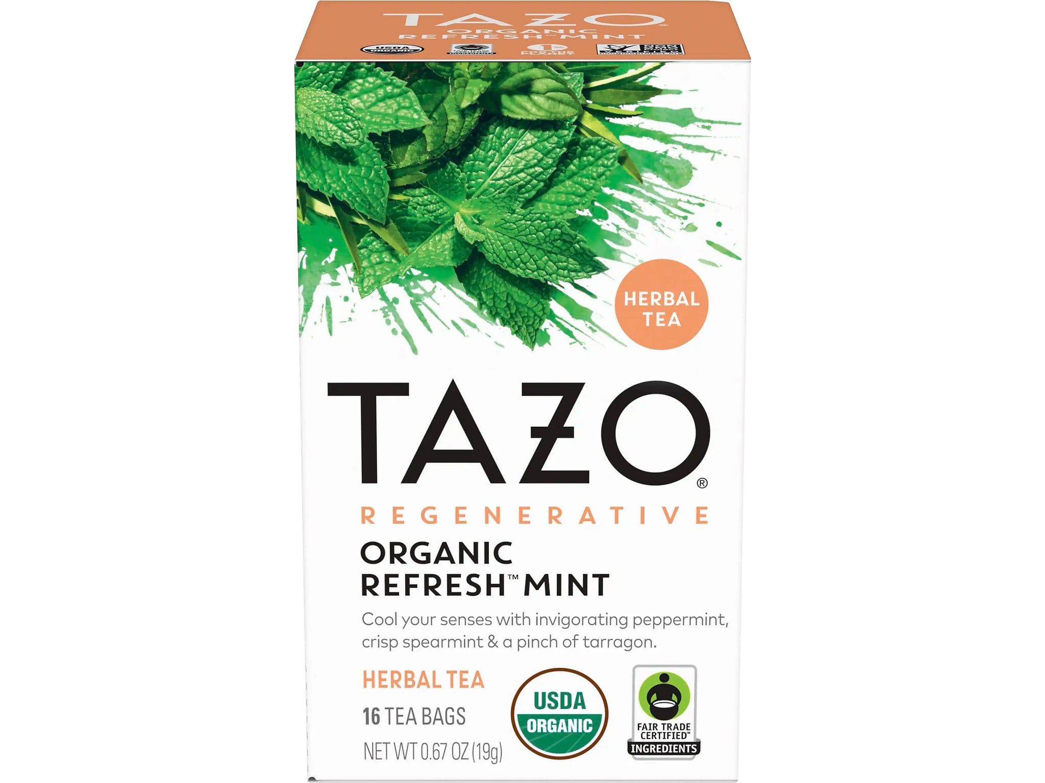 Tazo Refresh Mint Herbal Tea, Tea Bag, 0.67 Oz., 16/Box