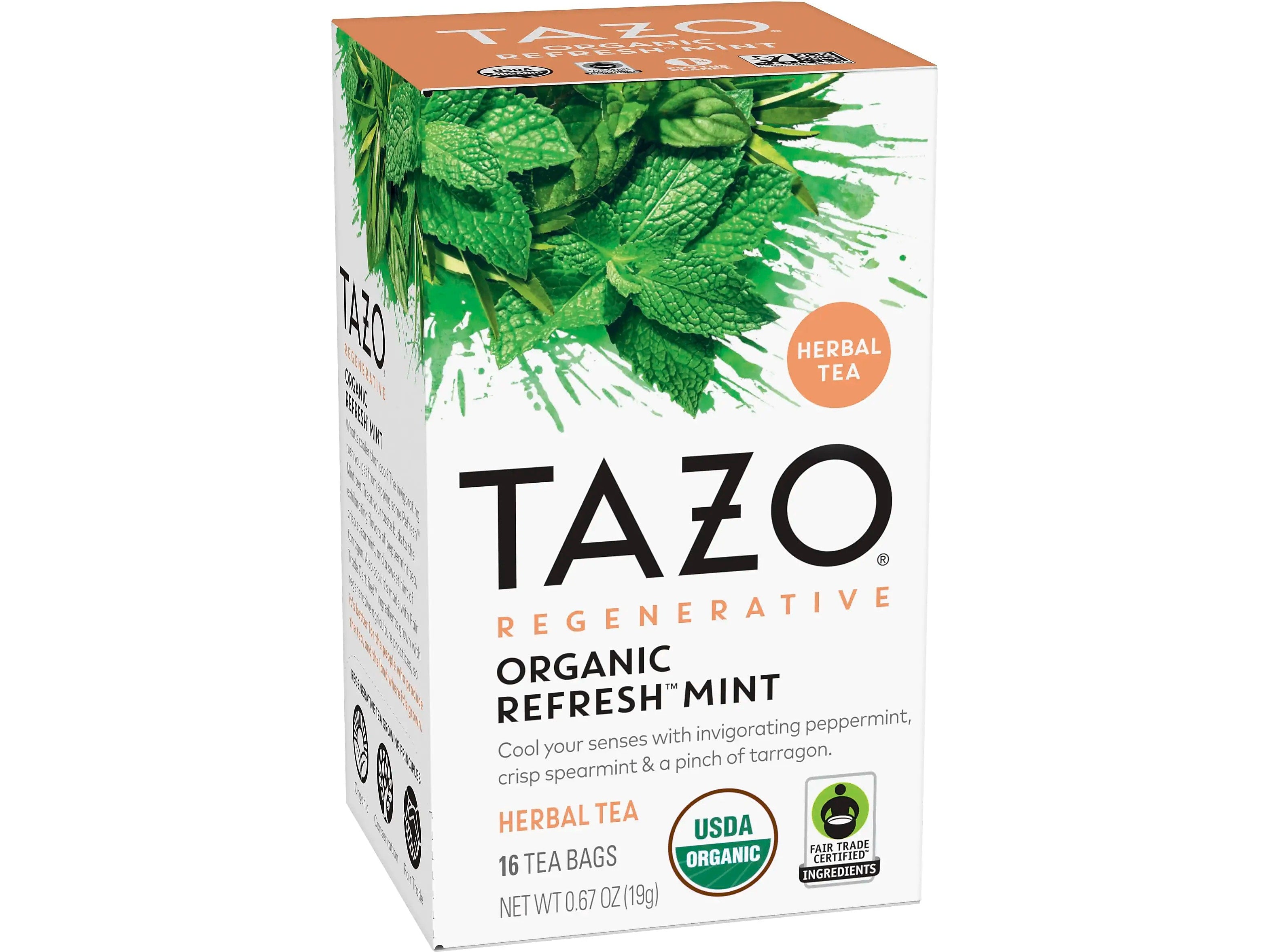 Tazo Refresh Mint Herbal Tea, Tea Bag, 0.67 Oz., 16/Box