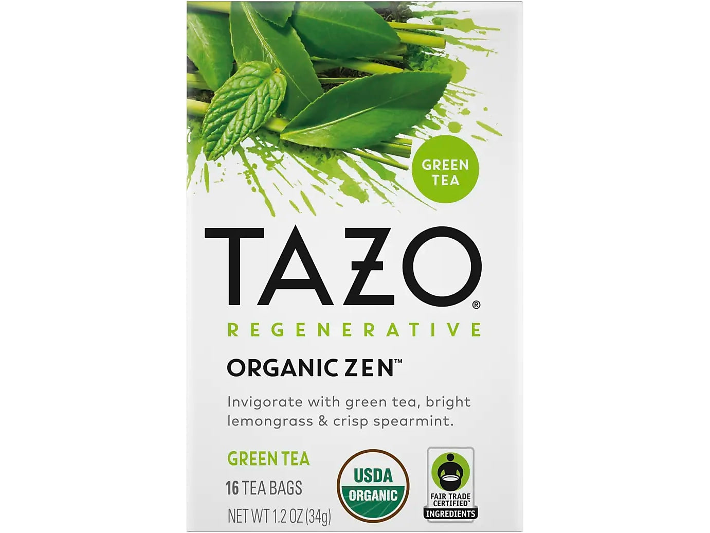 Tazo Zen Green Tea, Tea Bag, 1.2 Oz., 16/Box