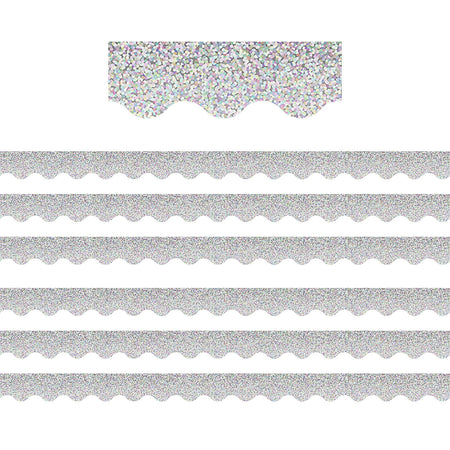 Teacher Created Resources Scalloped Border, 2.19" x 210', Silver Sparkle