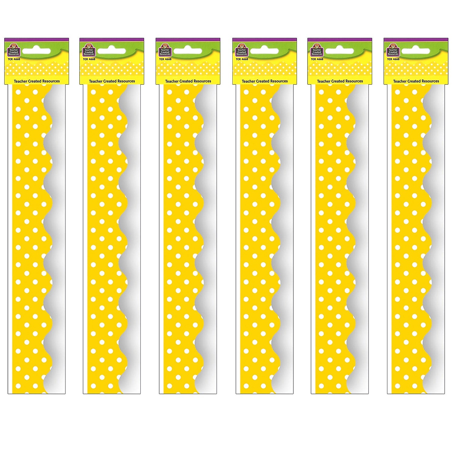 Teacher Created Resources Yellow Mini Polka Dots Border Trim, 35 Feet Per Pack, 6 Packs