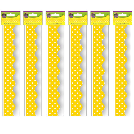 Teacher Created Resources Yellow Mini Polka Dots Border Trim, 35 Feet Per Pack, 6 Packs