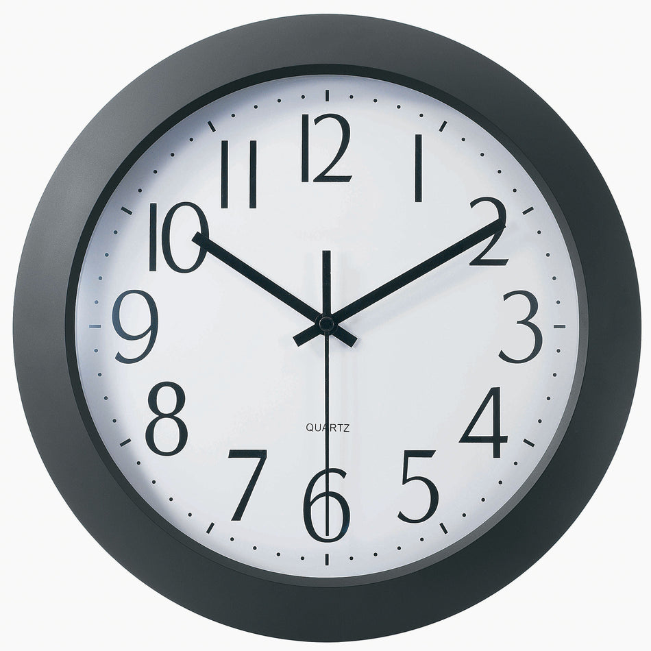 TEMPUS Flat-Panel Plastic Black Quartz Wall Clock, Plastic 12"