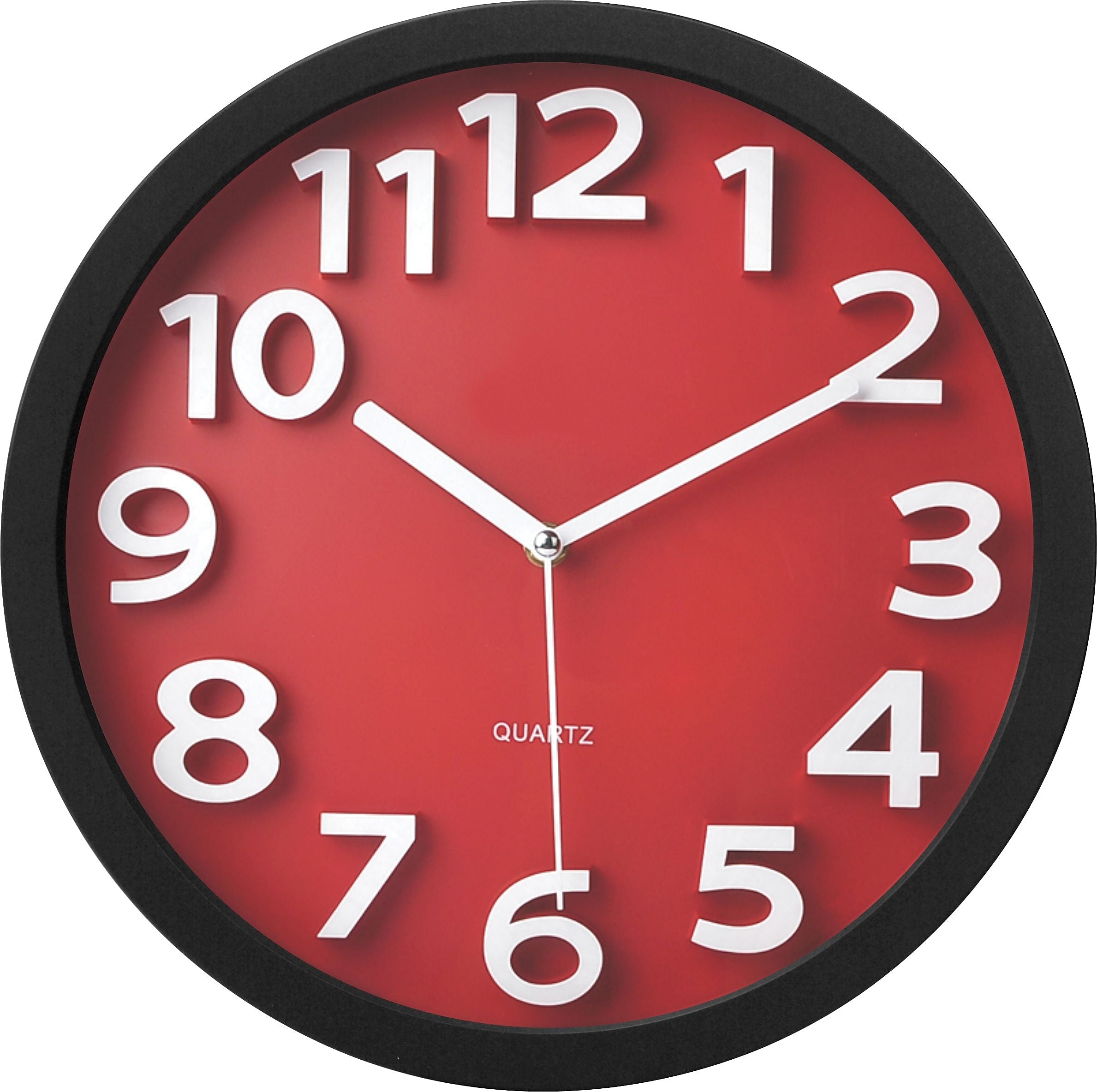 TEMPUS Wall Clock with Raised Numerals and Silent Sweep Red Dial, Plastic, 13"