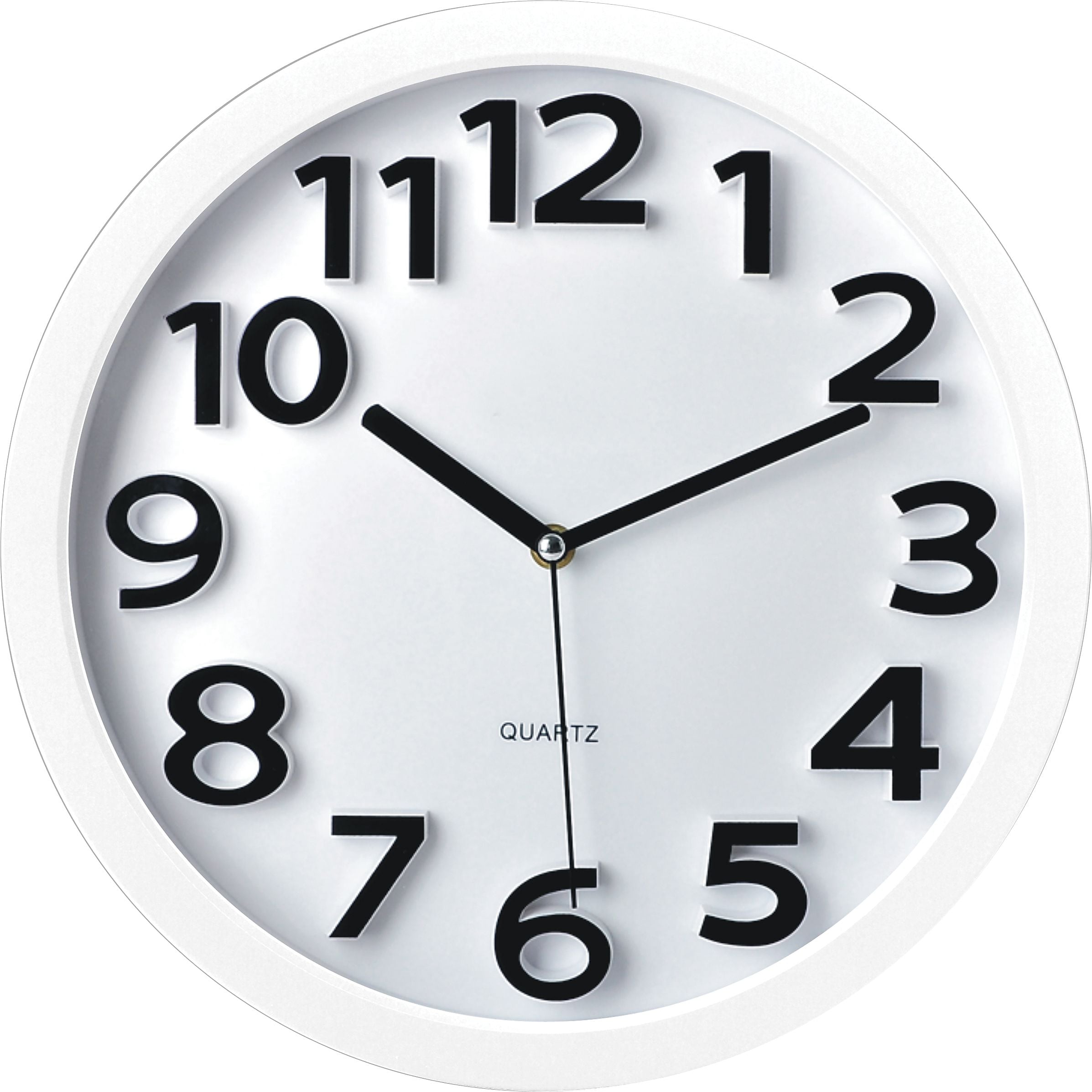 TEMPUS Wall Clock with Raised Numerals and Silent Sweep White Dial, Plastic, 13