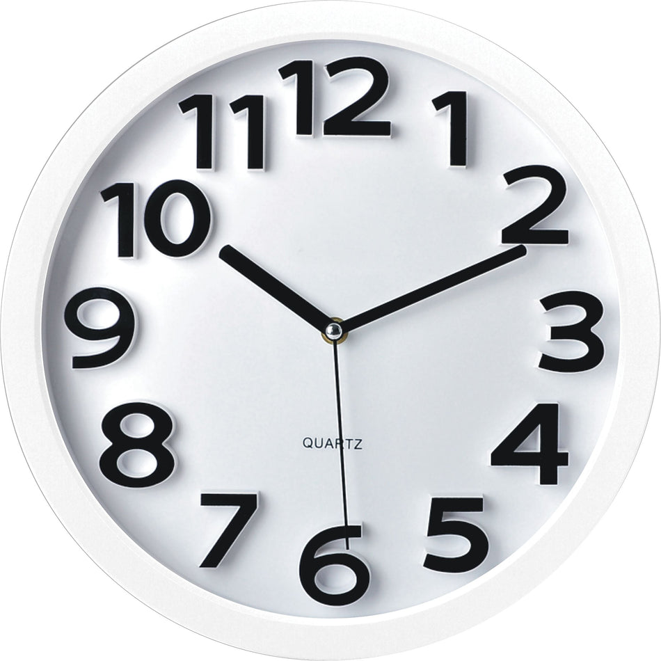 TEMPUS Wall Clock with Raised Numerals and Silent Sweep White Dial, Plastic, 13"