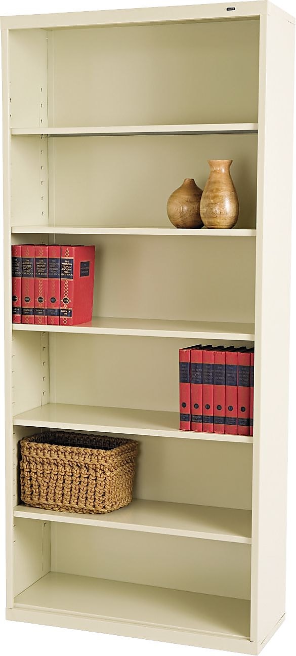 Tennsco 6-Shelf Metal Bookcase, 78" x 34.5" x 13.5", Putty Finish