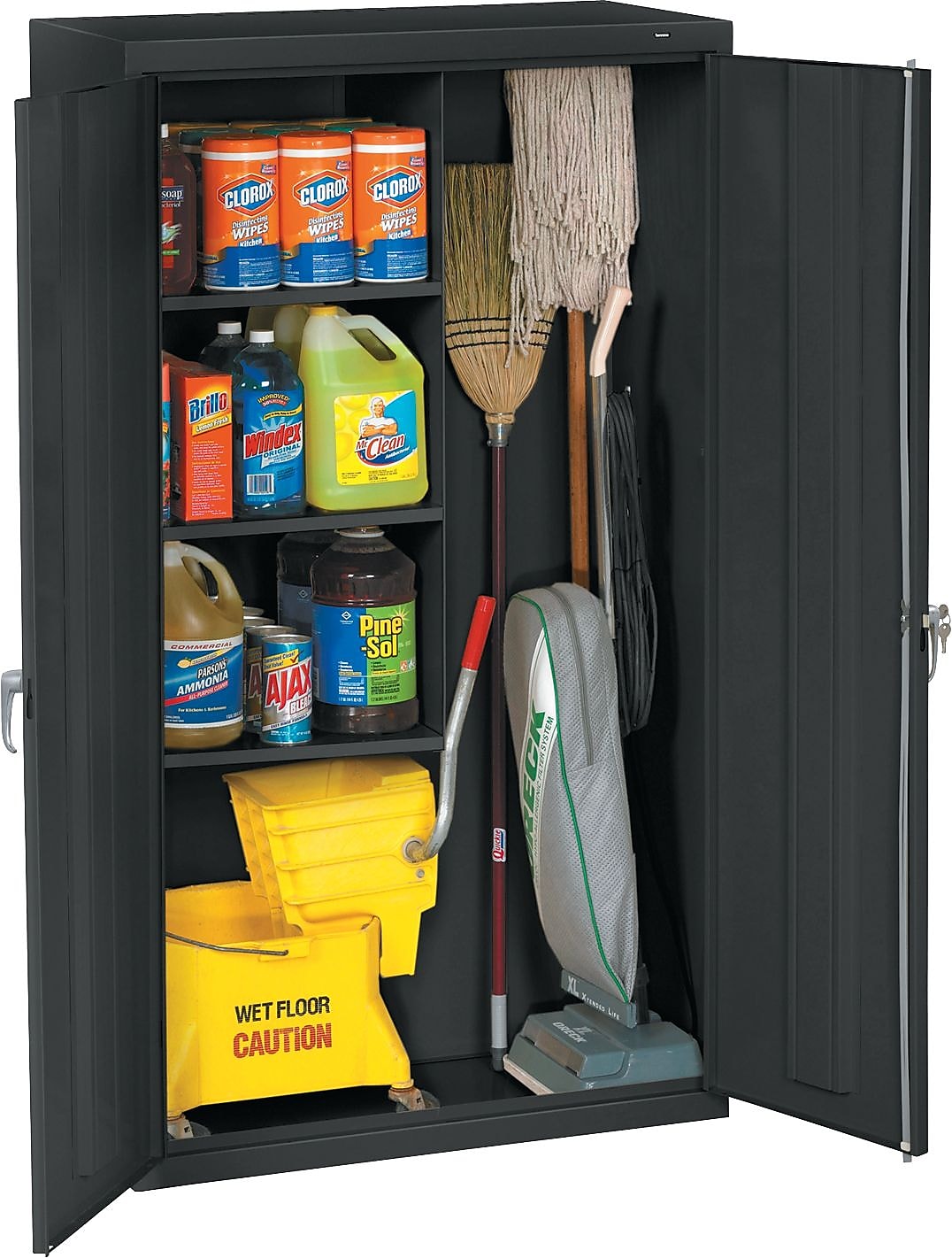 Tennsco® Janitorial Supply Cabinet, Black, 64Hx36Wx18