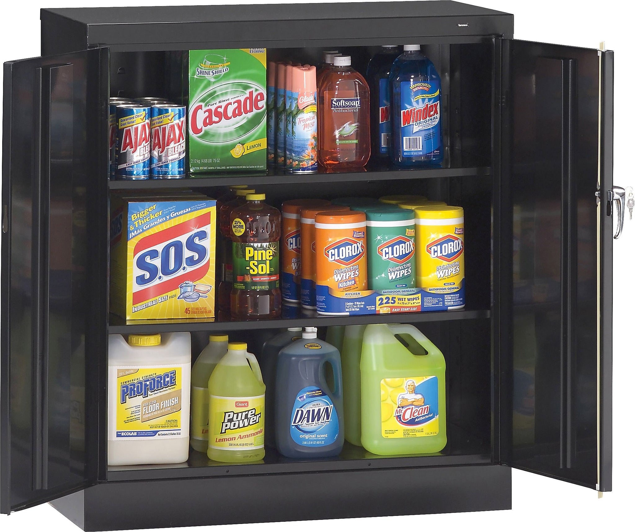 Tennsco Standard Counter-Height Storage Cabinet with Double Hinge Doors, 3-Shelf, Black, 42