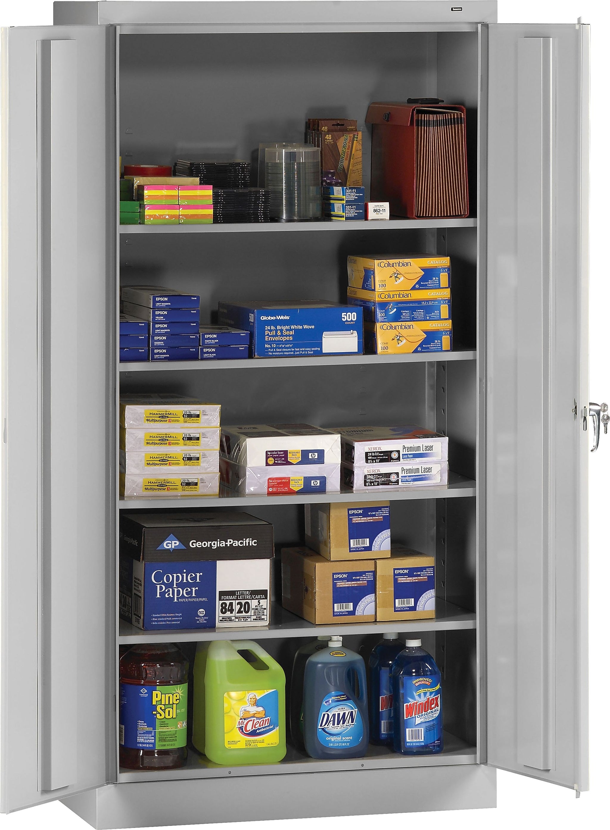 Tennsco Standard Storage Cabinet with Double Hinge Doors, 5-Shelf, Light Grey, 72